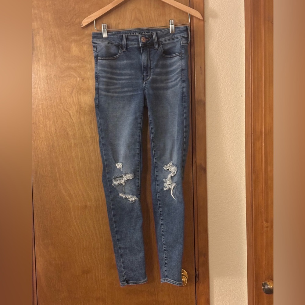 American Eagle Outfitters Women's Ripped Skinny Jeans - Medium Blue